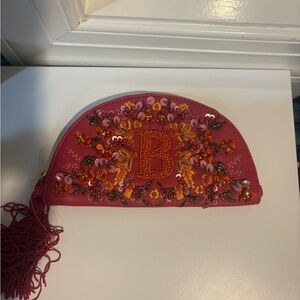 Anthropology Embroidered Pink and Orange Wallet